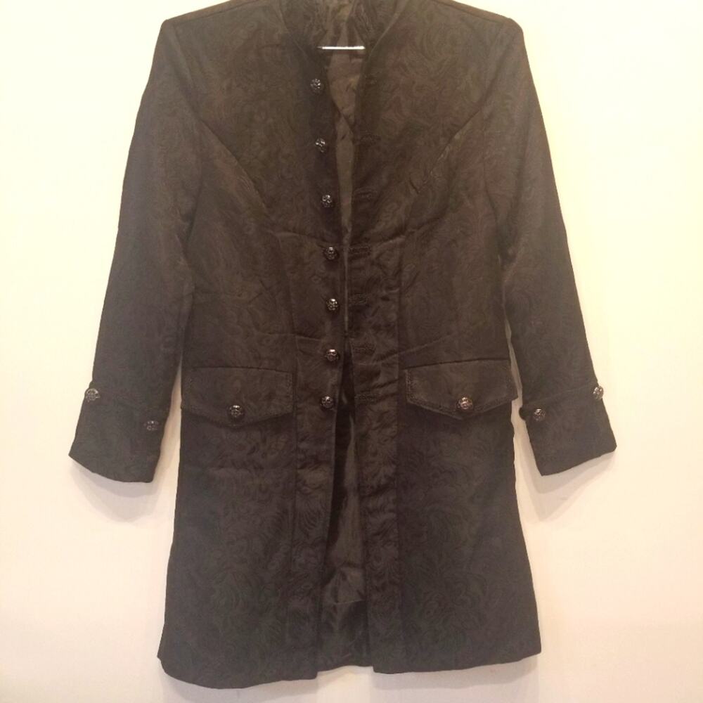 Asian Style Jacket Jacquard Mandarin Collar Duster Top S